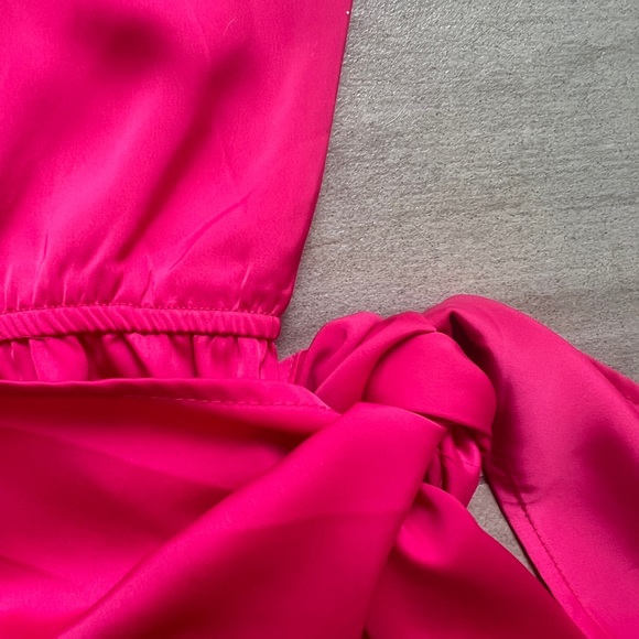 NWT gorgeous pink dress w great style! High neck w one shoulder, faux wrap skirt - Picture 3 of 13